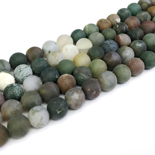 CAG187 Indian Agate Beads Matte Round 12mm 15" Strand