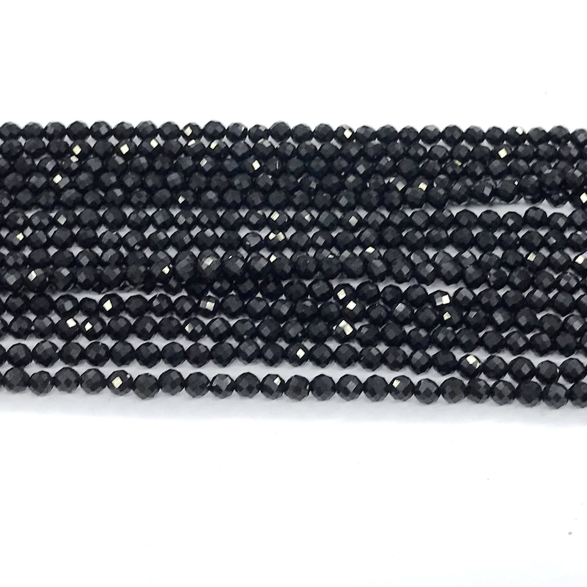 CAG198 Black Agate Beads Faceted Round 2mm 15" Strand