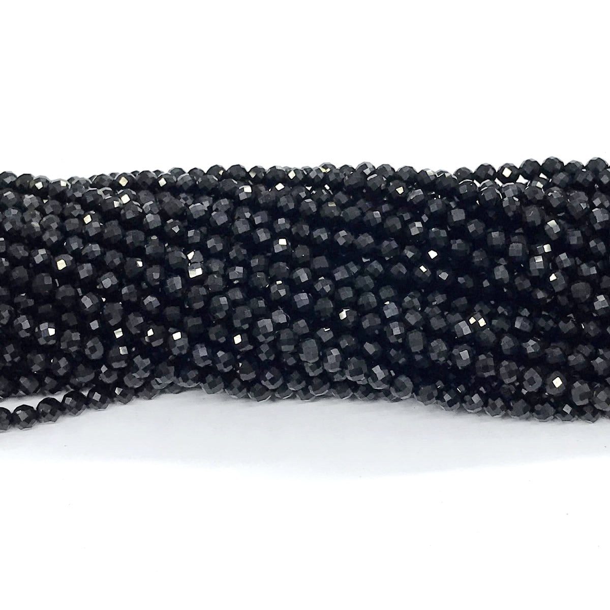 CAG198 Black Agate Beads Faceted Round 2mm 15" Strand