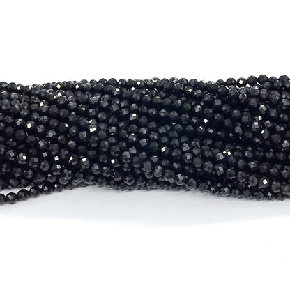 CAG198 Black Agate Beads Faceted Round 2mm 15" Strand