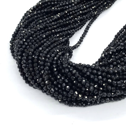 CAG198 Black Agate Beads Faceted Round 2mm 15" Strand