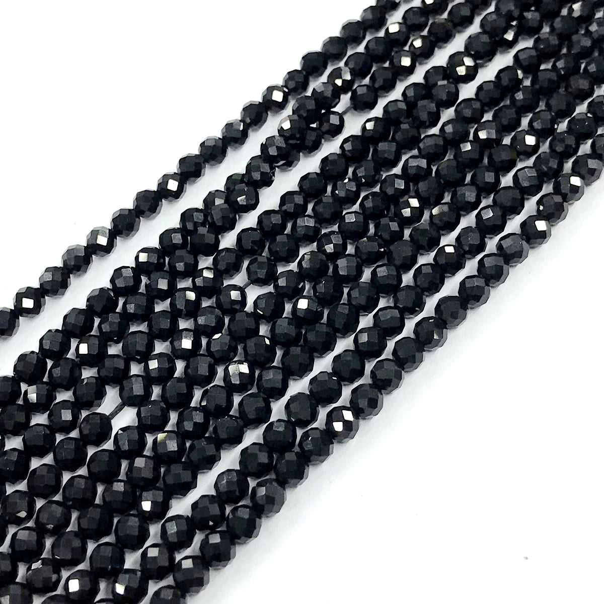 CAG199 Black Agate Beads Faceted Round 3mm 15" Strand