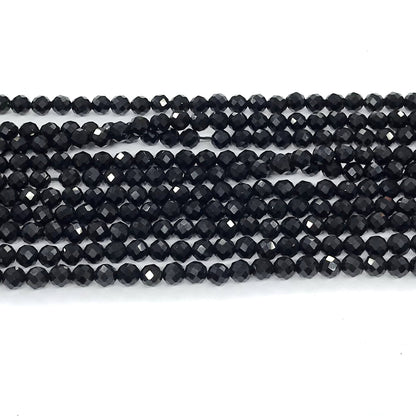 CAG199 Black Agate Beads Faceted Round 3mm 15" Strand