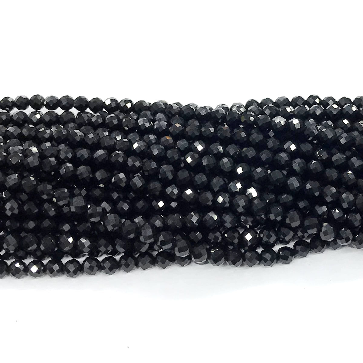 CAG199 Black Agate Beads Faceted Round 3mm 15" Strand