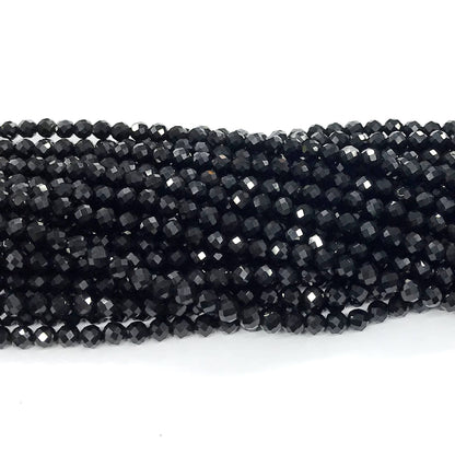 CAG199 Black Agate Beads Faceted Round 3mm 15" Strand