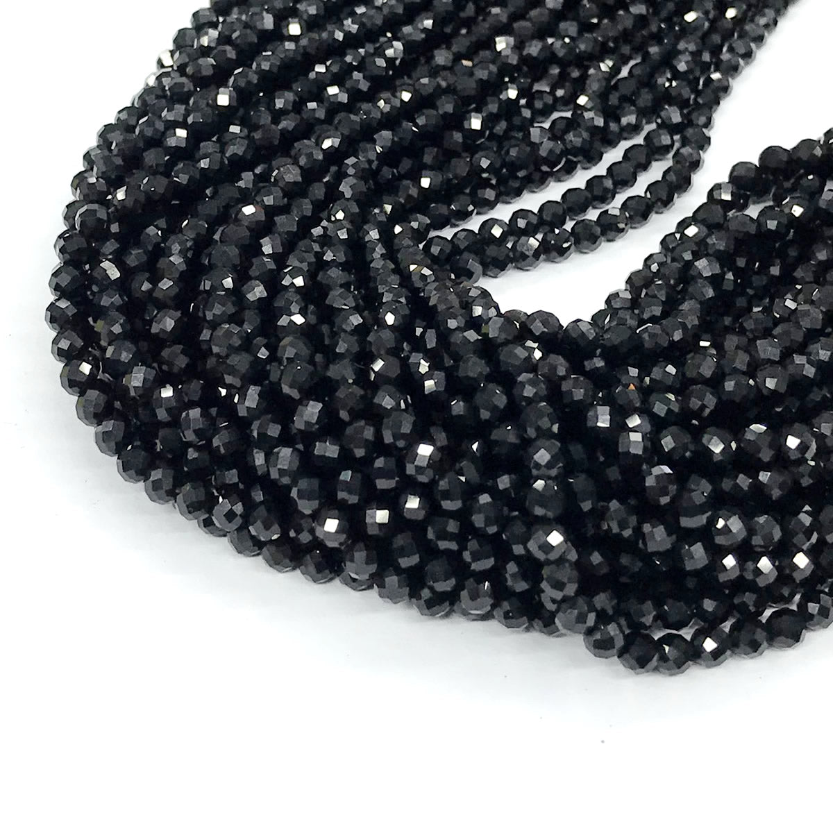 CAG199 Black Agate Beads Faceted Round 3mm 15" Strand