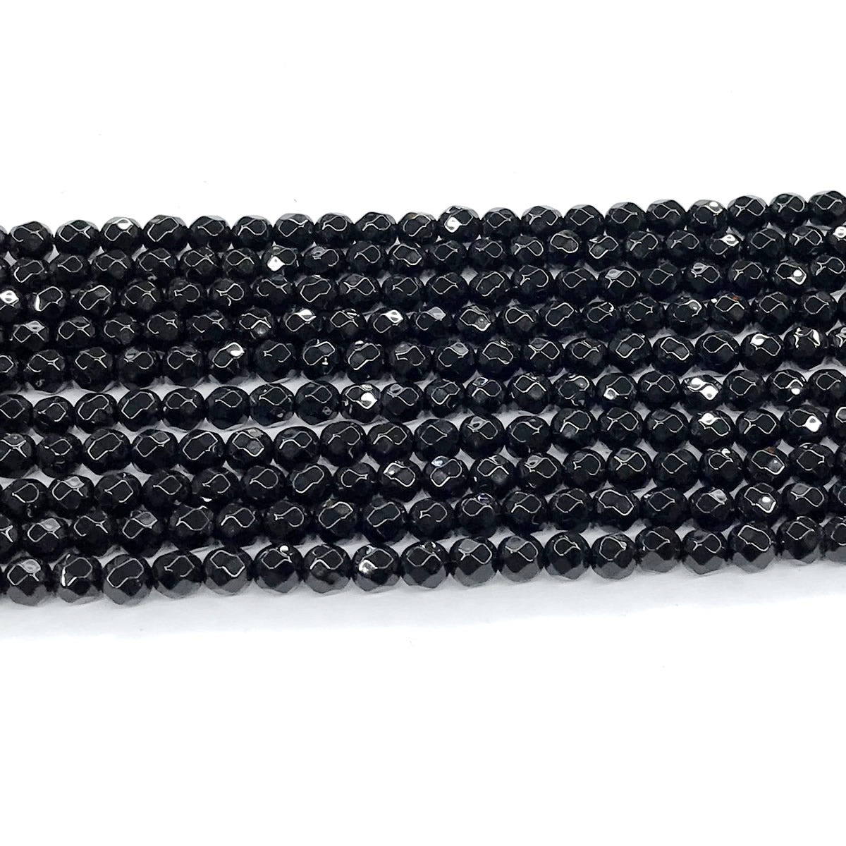 CAG200 Black Agate Beads Faceted Round 4mm 15" Strand