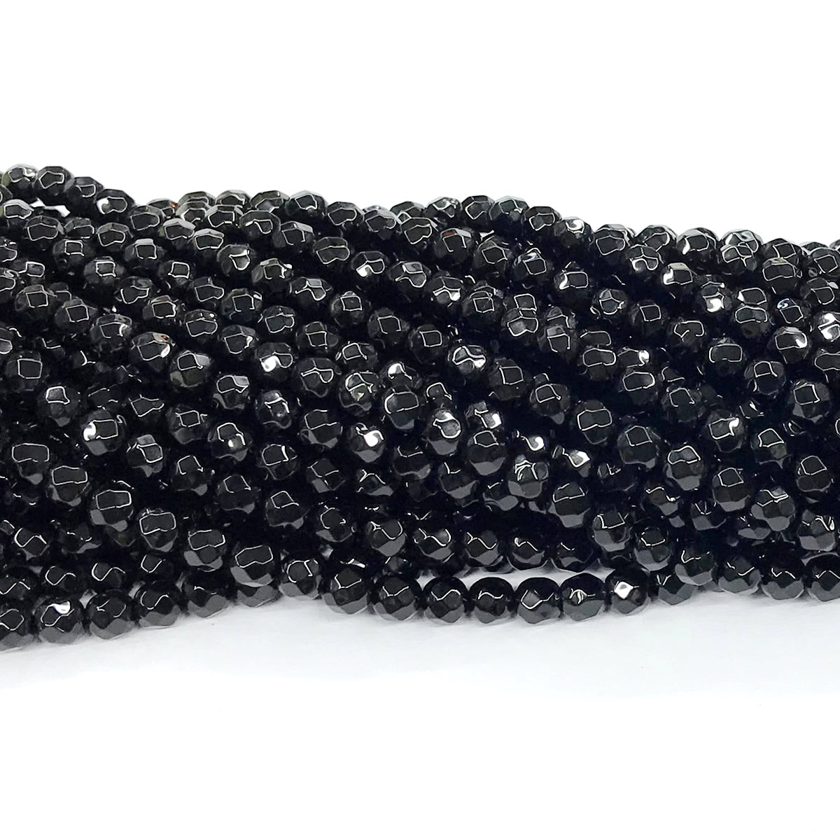 CAG200 Black Agate Beads Faceted Round 4mm 15" Strand