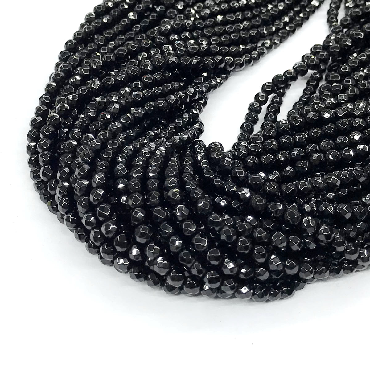 CAG200 Black Agate Beads Faceted Round 4mm 15" Strand