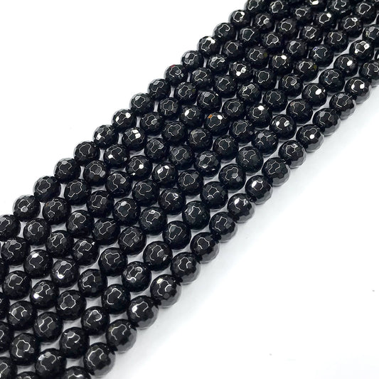 CAG201 Black Agate Beads Faceted Round 6mm 15" Strand