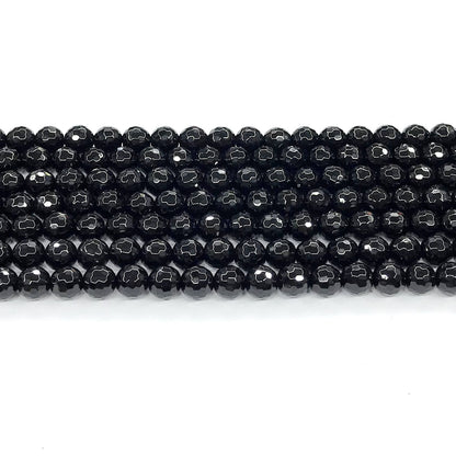 CAG201 Black Agate Beads Faceted Round 6mm 15" Strand