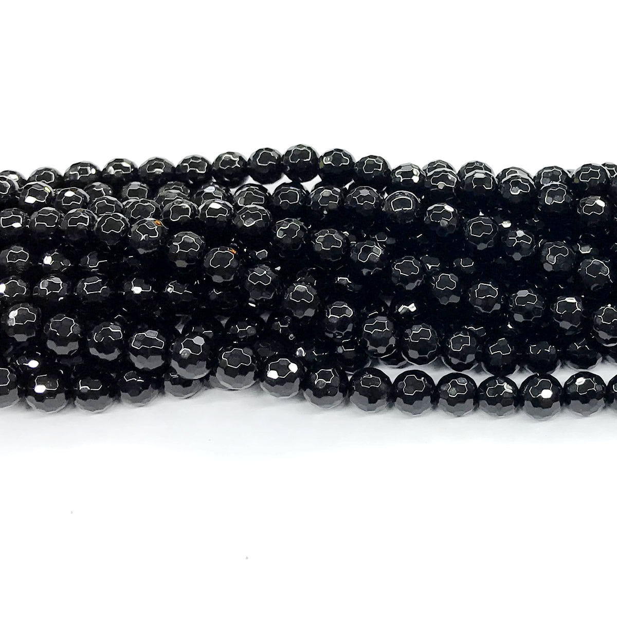 CAG201 Black Agate Beads Faceted Round 6mm 15" Strand