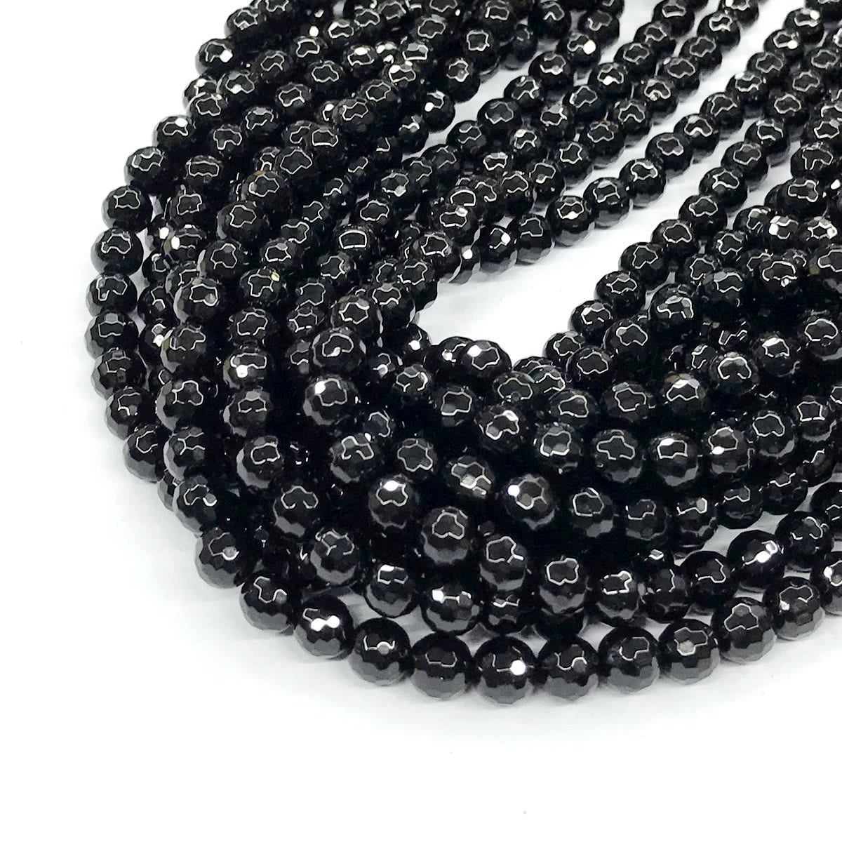 CAG201 Black Agate Beads Faceted Round 6mm 15" Strand