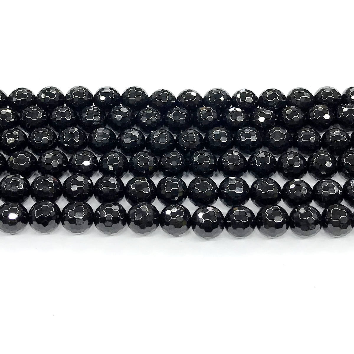 CAG202 Black Agate Beads Faceted Round 8mm 15" Strand