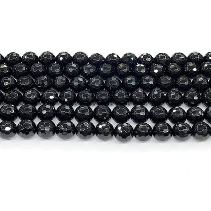 CAG202 Black Agate Beads Faceted Round 8mm 15" Strand