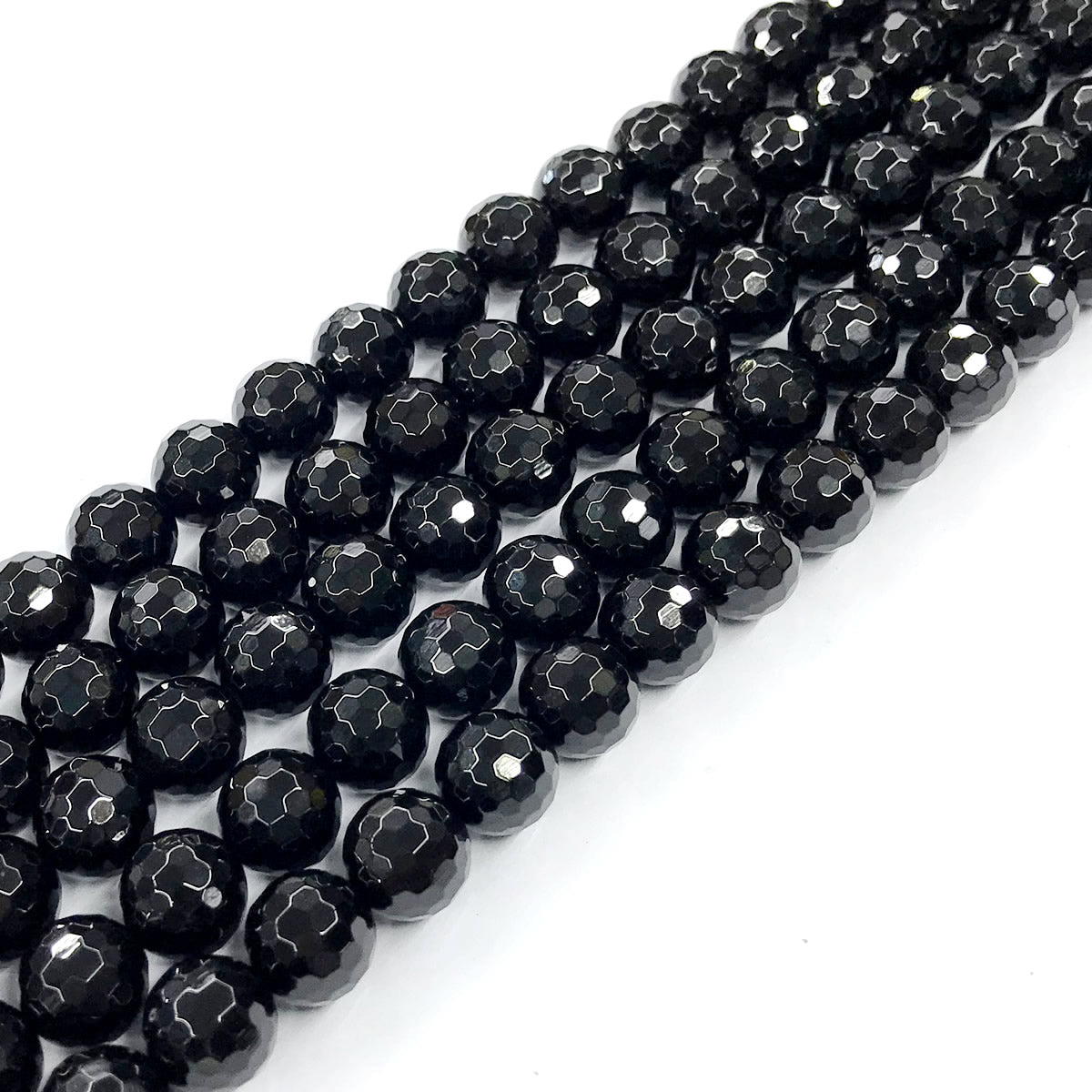 CAG203 Black Agate Beads Faceted Round 10mm 15" Strand