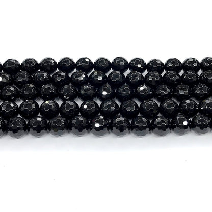 CAG203 Black Agate Beads Faceted Round 10mm 15" Strand