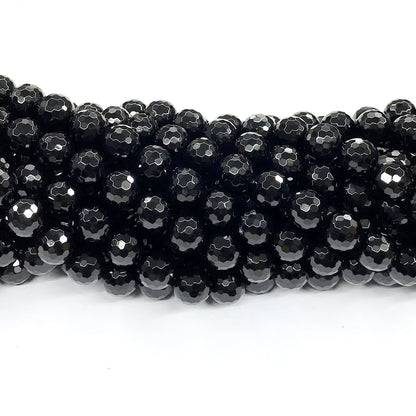 CAG203 Black Agate Beads Faceted Round 10mm 15" Strand