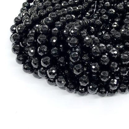 CAG203 Black Agate Beads Faceted Round 10mm 15" Strand