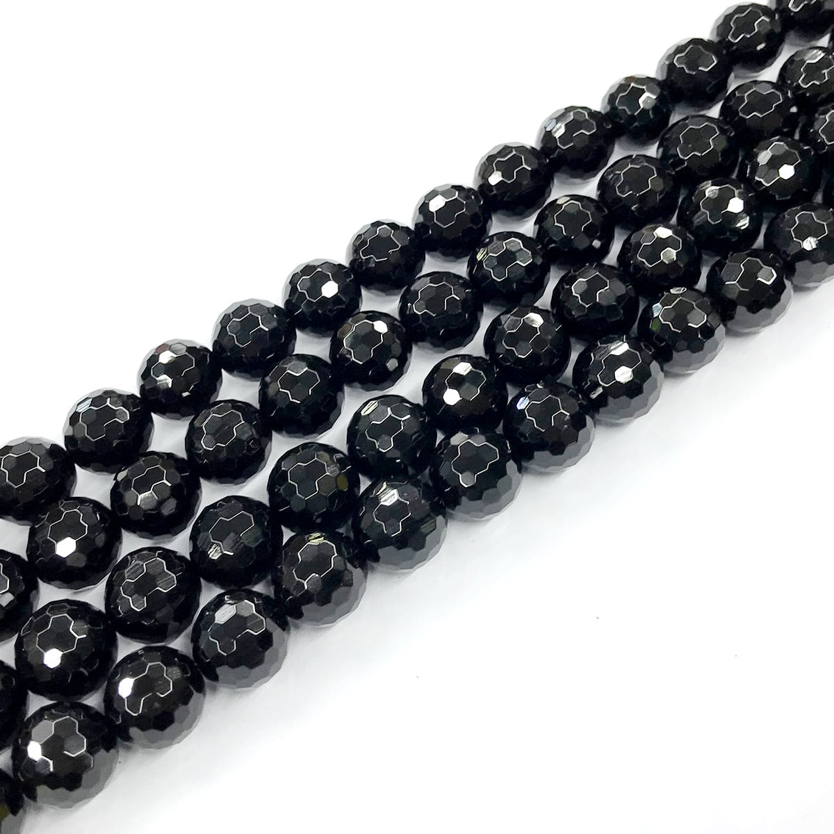 CAG204 Black Agate Beads Faceted Round 12mm 15" Strand