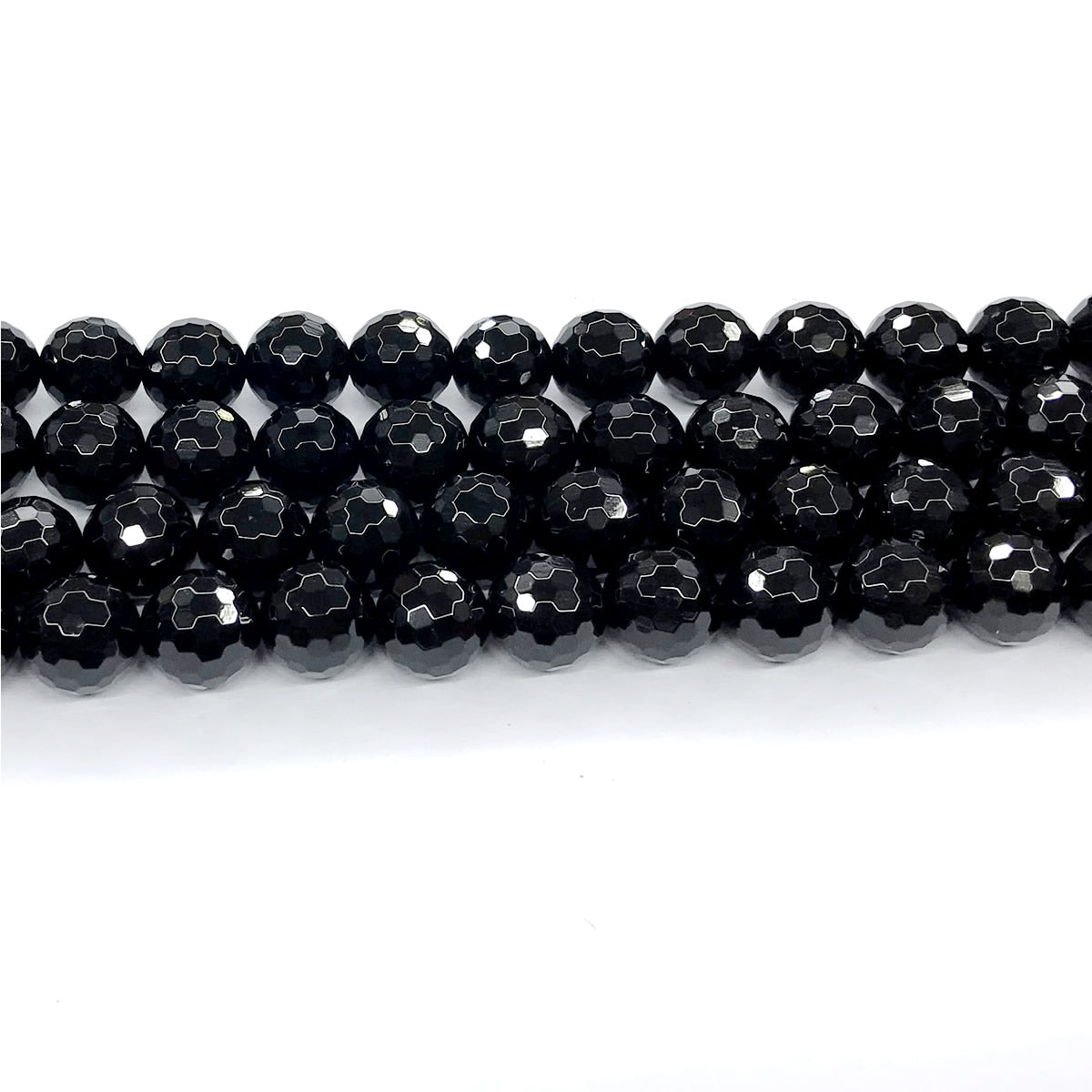 CAG204 Black Agate Beads Faceted Round 12mm 15" Strand