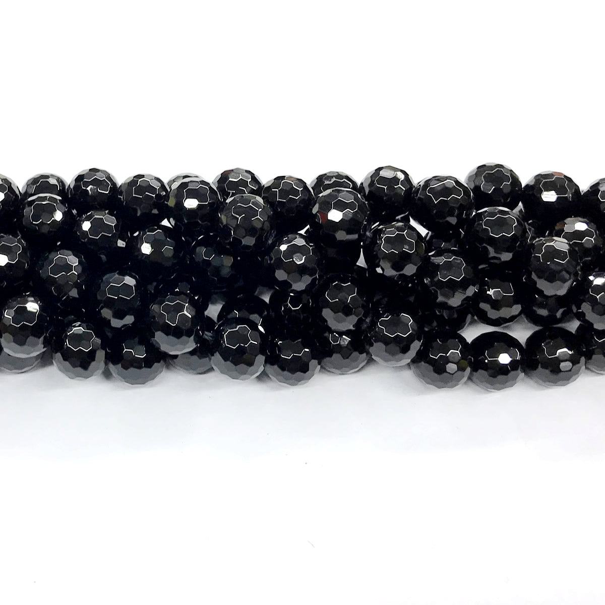 CAG204 Black Agate Beads Faceted Round 12mm 15" Strand