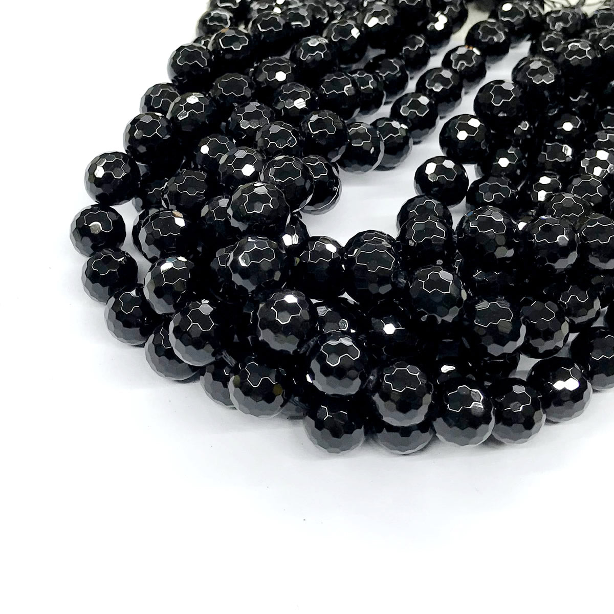 CAG204 Black Agate Beads Faceted Round 12mm 15" Strand