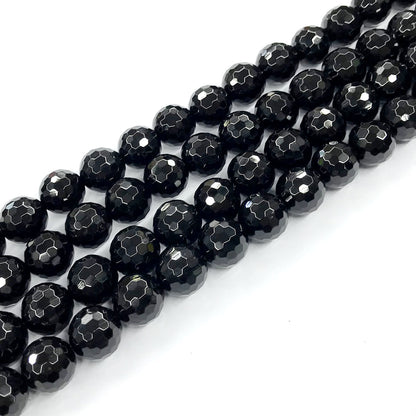 CAG205 Black Agate Beads Faceted Round 14mm 15" Strand