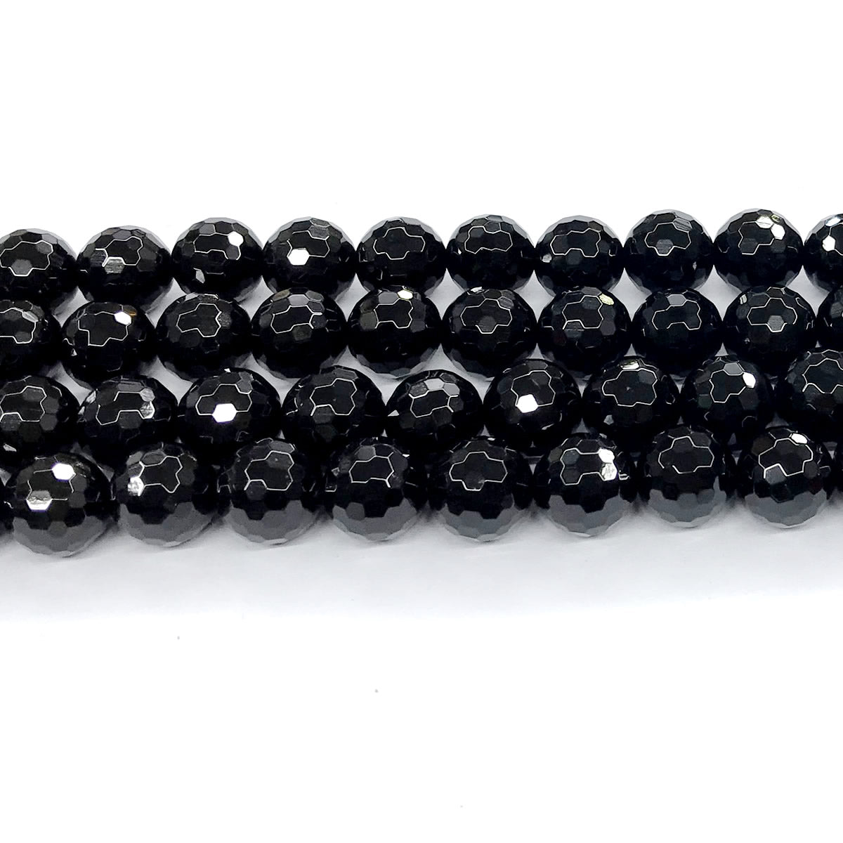 CAG205 Black Agate Beads Faceted Round 14mm 15" Strand