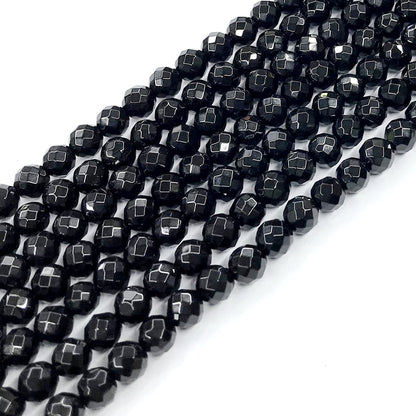 CAG208 Black Agate Beads Faceted Round 6mm 15" Strand