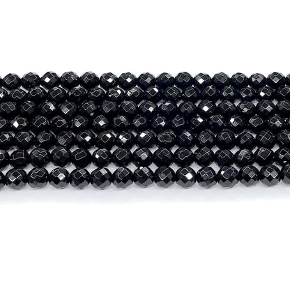 CAG208 Black Agate Beads Faceted Round 6mm 15" Strand