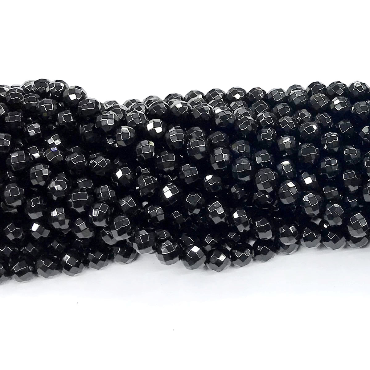 CAG208 Black Agate Beads Faceted Round 6mm 15" Strand