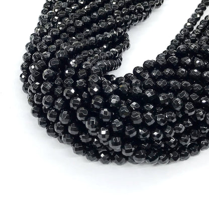 CAG208 Black Agate Beads Faceted Round 6mm 15" Strand