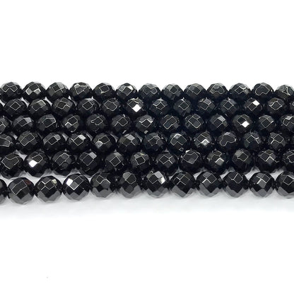 CAG209 Black Agate Beads Faceted Round 8mm 15" Strand