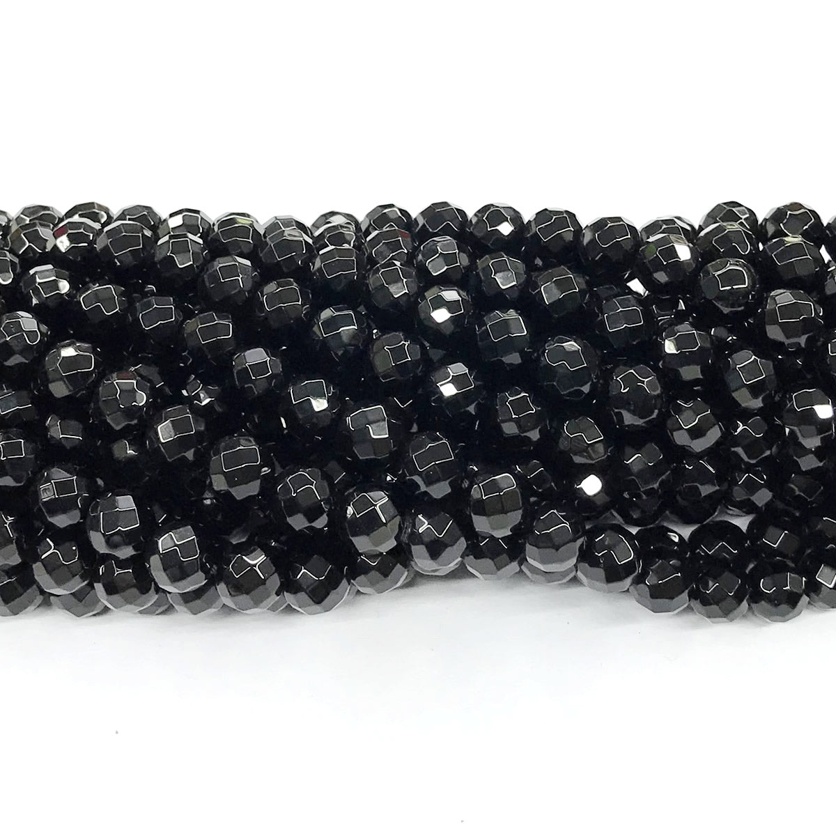 CAG209 Black Agate Beads Faceted Round 8mm 15" Strand