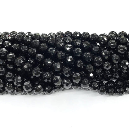 CAG209 Black Agate Beads Faceted Round 8mm 15" Strand