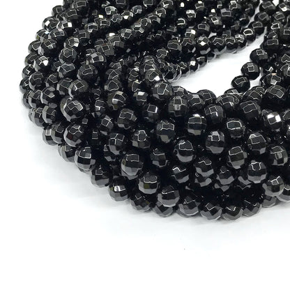 CAG209 Black Agate Beads Faceted Round 8mm 15" Strand