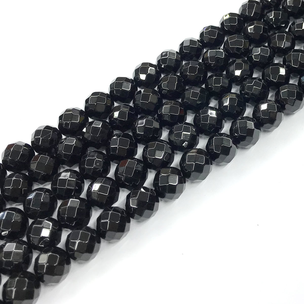 CAG210 Black Agate Beads Faceted Round 10mm 15" Strand