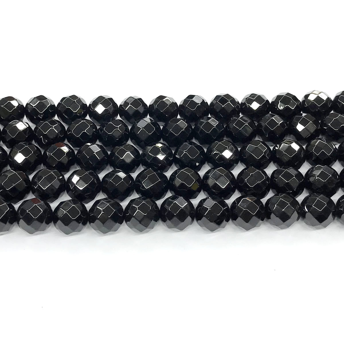 CAG210 Black Agate Beads Faceted Round 10mm 15" Strand