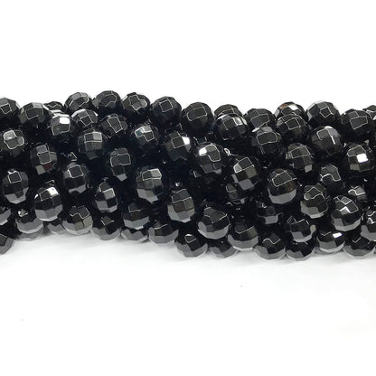 CAG210 Black Agate Beads Faceted Round 10mm 15" Strand