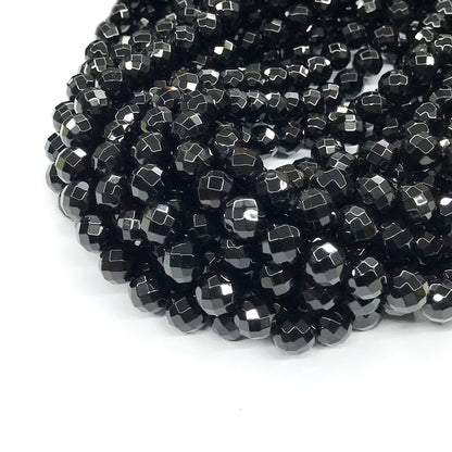 CAG210 Black Agate Beads Faceted Round 10mm 15" Strand