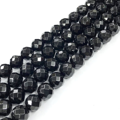 CAG211 Black Agate Beads Faceted Round 12mm 15" Strand