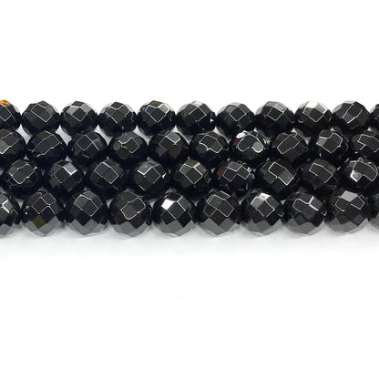 CAG211 Black Agate Beads Faceted Round 12mm 15" Strand