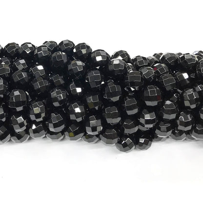 CAG211 Black Agate Beads Faceted Round 12mm 15" Strand