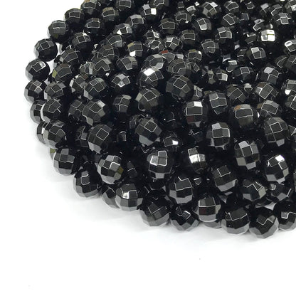 CAG211 Black Agate Beads Faceted Round 12mm 15" Strand