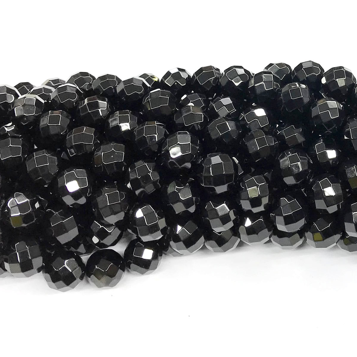 CAG212 Black Agate Beads Faceted Round 14mm 15" Strand