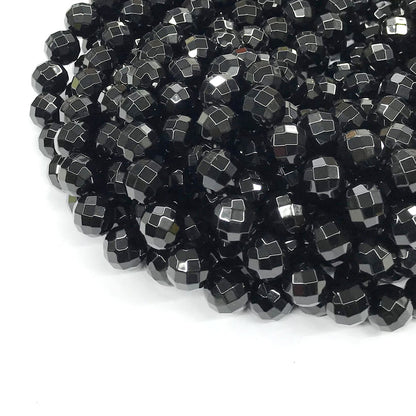 CAG212 Black Agate Beads Faceted Round 14mm 15" Strand