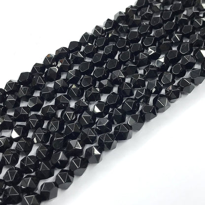 CAG215 Black Agate Beads Faceted Nuggets 6mm 15" Strand