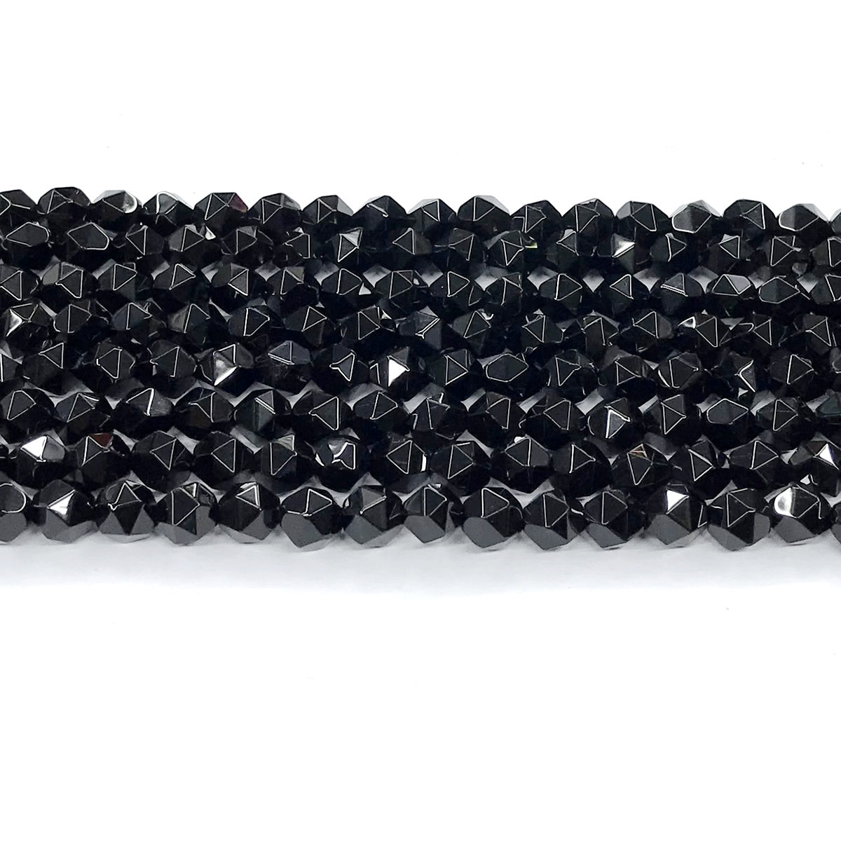 CAG215 Black Agate Beads Faceted Nuggets 6mm 15" Strand