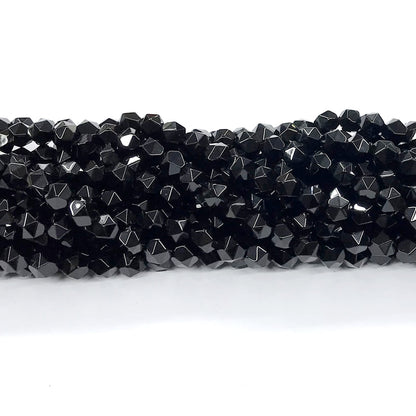 CAG215 Black Agate Beads Faceted Nuggets 6mm 15" Strand